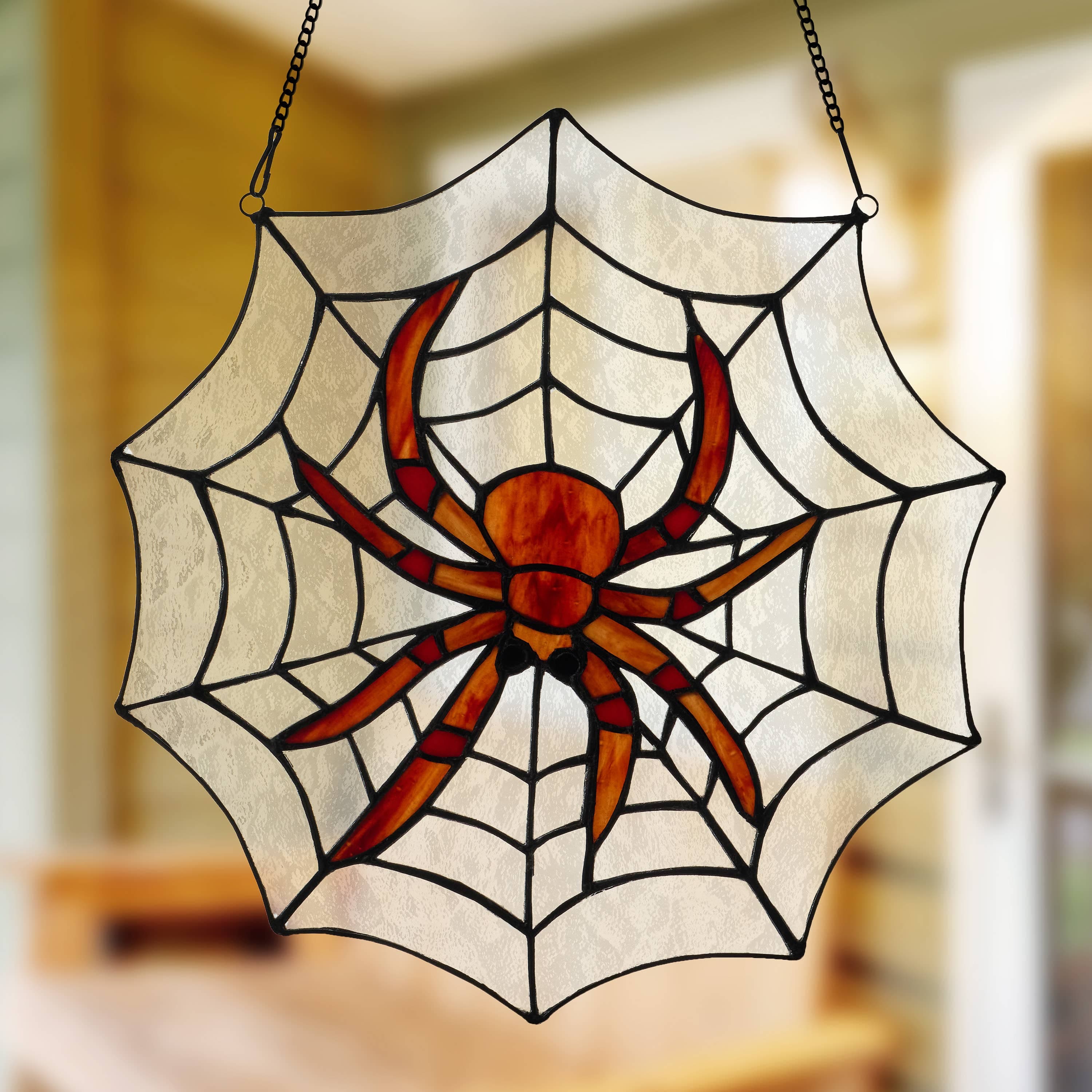 River of Goods River of Goods - 12"H Halloween Spider Web Stained Glass Window Panel