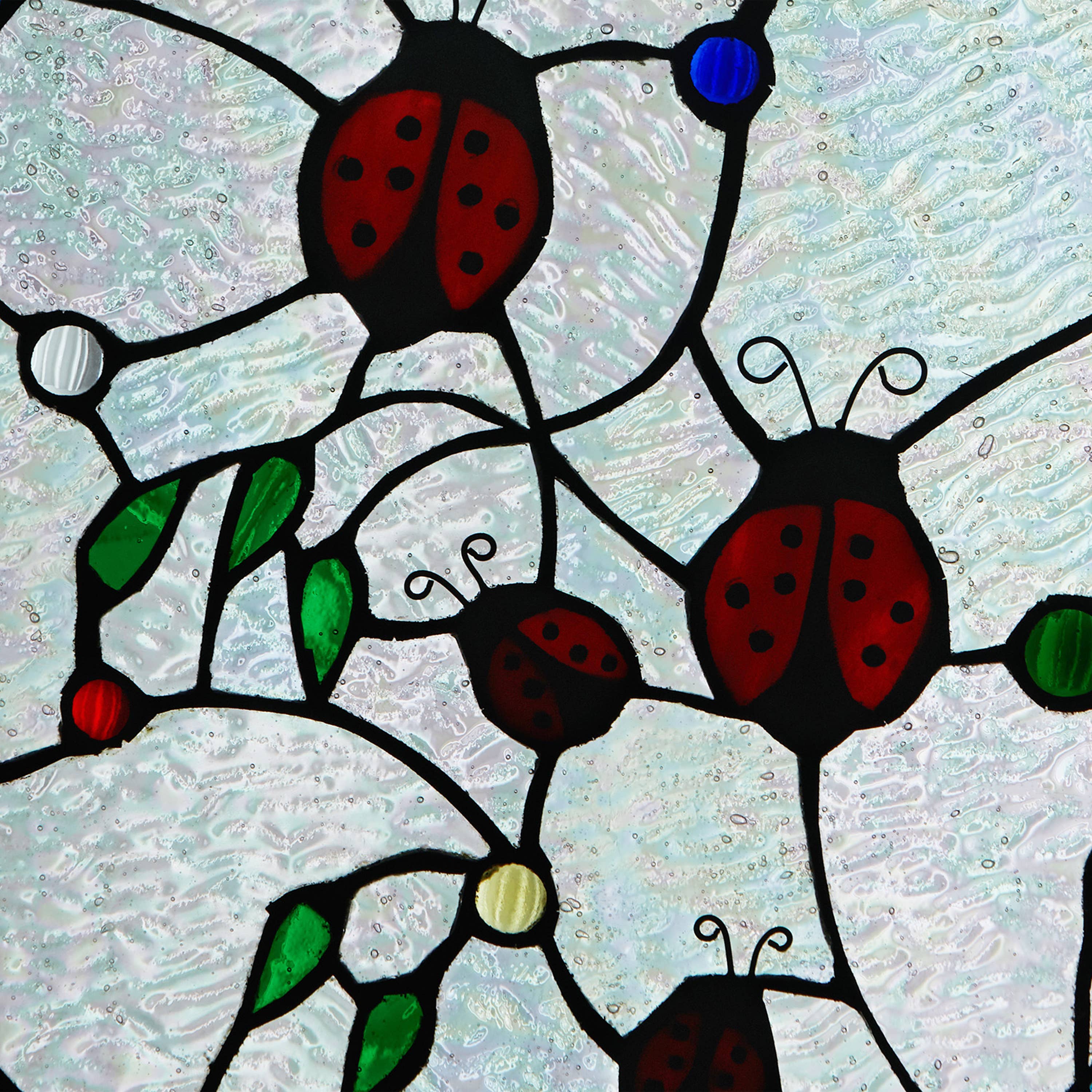 River of Goods River of Goods - 12"H Ladybugs Round Stained Glass Window Panel