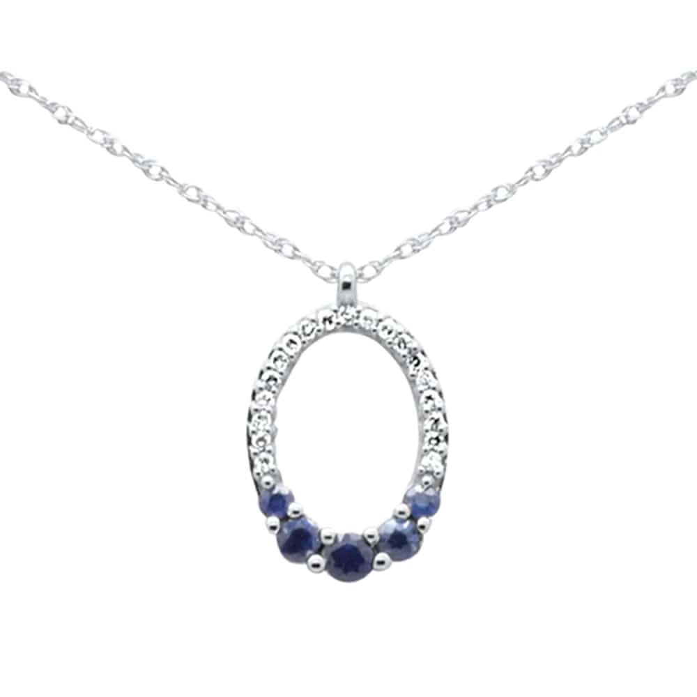 Sonara necklaces Real Diamond & Blue Sapphire Genuine Gemstone Oval Necklace 18