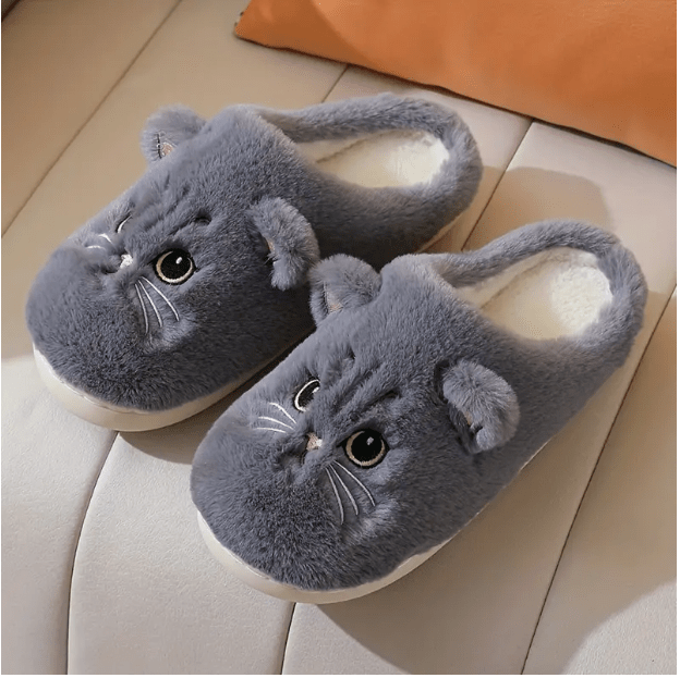 temu Slippers Gray / 5.5 Plush Cat Slippers Super Soft & Comfortable
