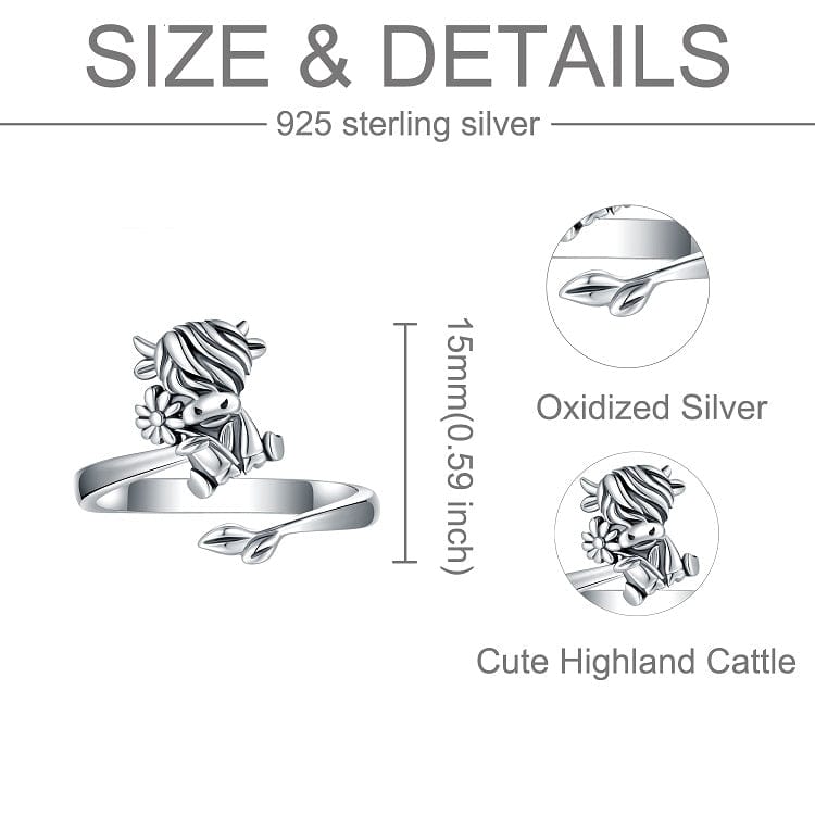 The Pink Pigs Sterling Silver Highland Cow Ring Adjustable Great Gift for Cow Lovers!