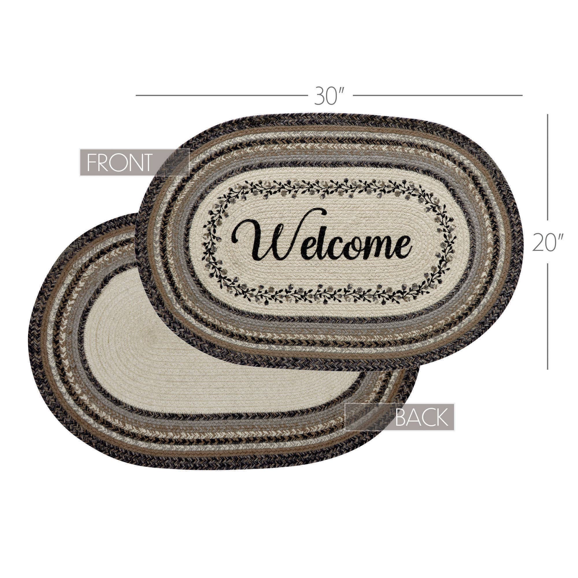 VHC Brands VHC Brands - Floral Vine Jute Oval Rug Welcome 20x30