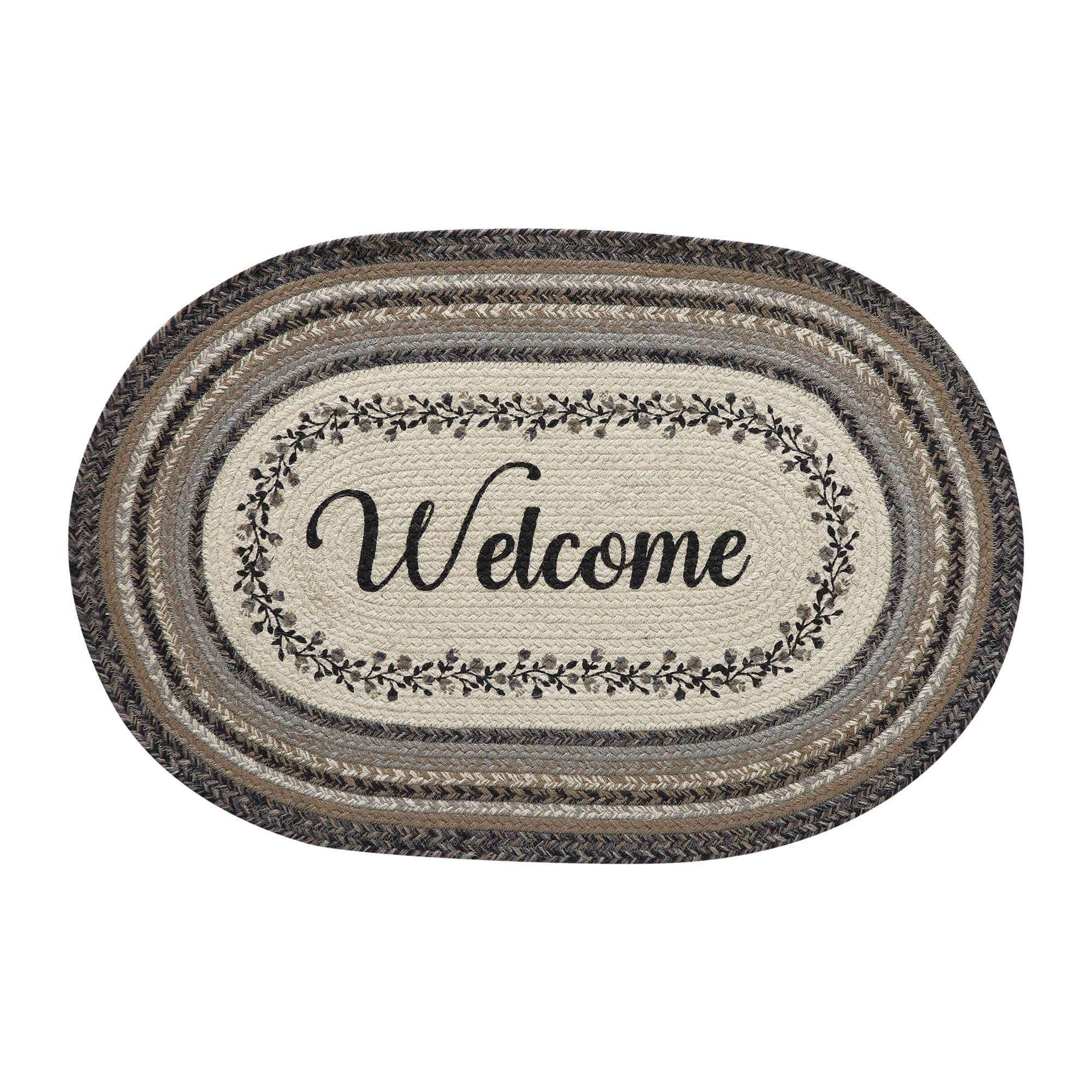 VHC Brands VHC Brands - Floral Vine Jute Oval Rug Welcome 20x30