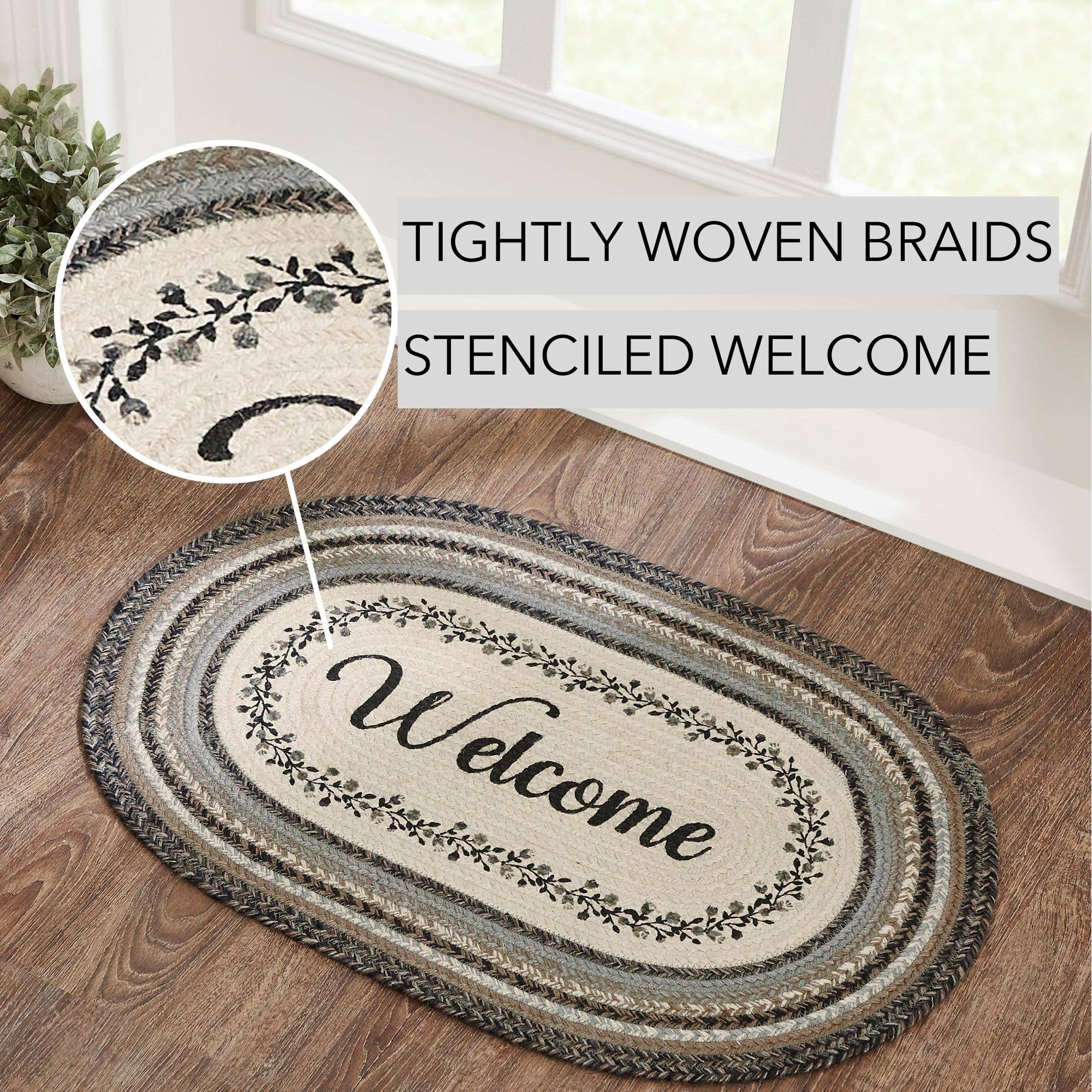 VHC Brands VHC Brands - Floral Vine Jute Oval Rug Welcome 20x30