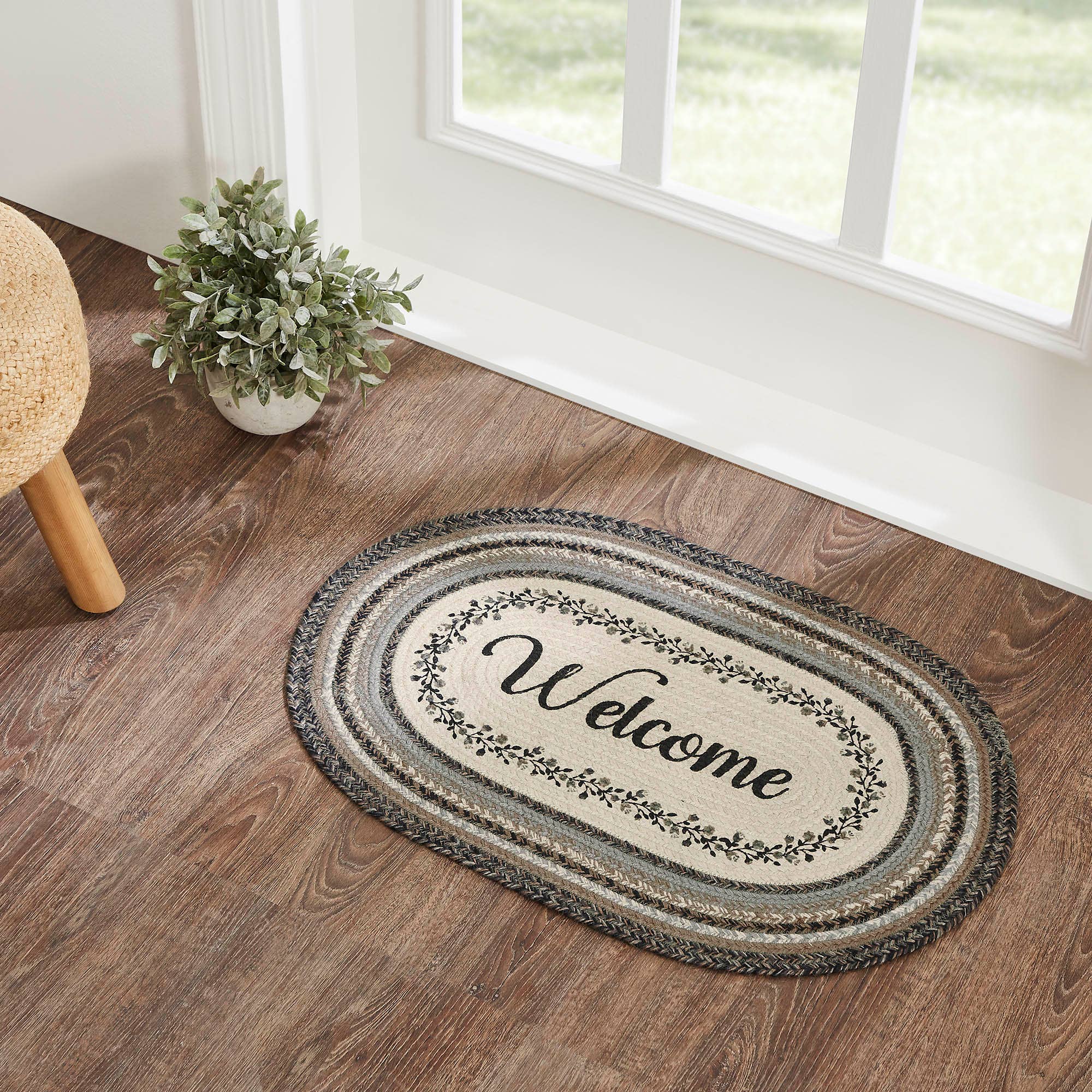VHC Brands VHC Brands - Floral Vine Jute Oval Rug Welcome 20x30