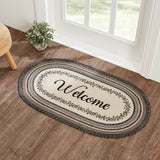 Welcome-Floral Vine Jute Oval Rug w/ Pad 27x48 Neutral Colors Elegant