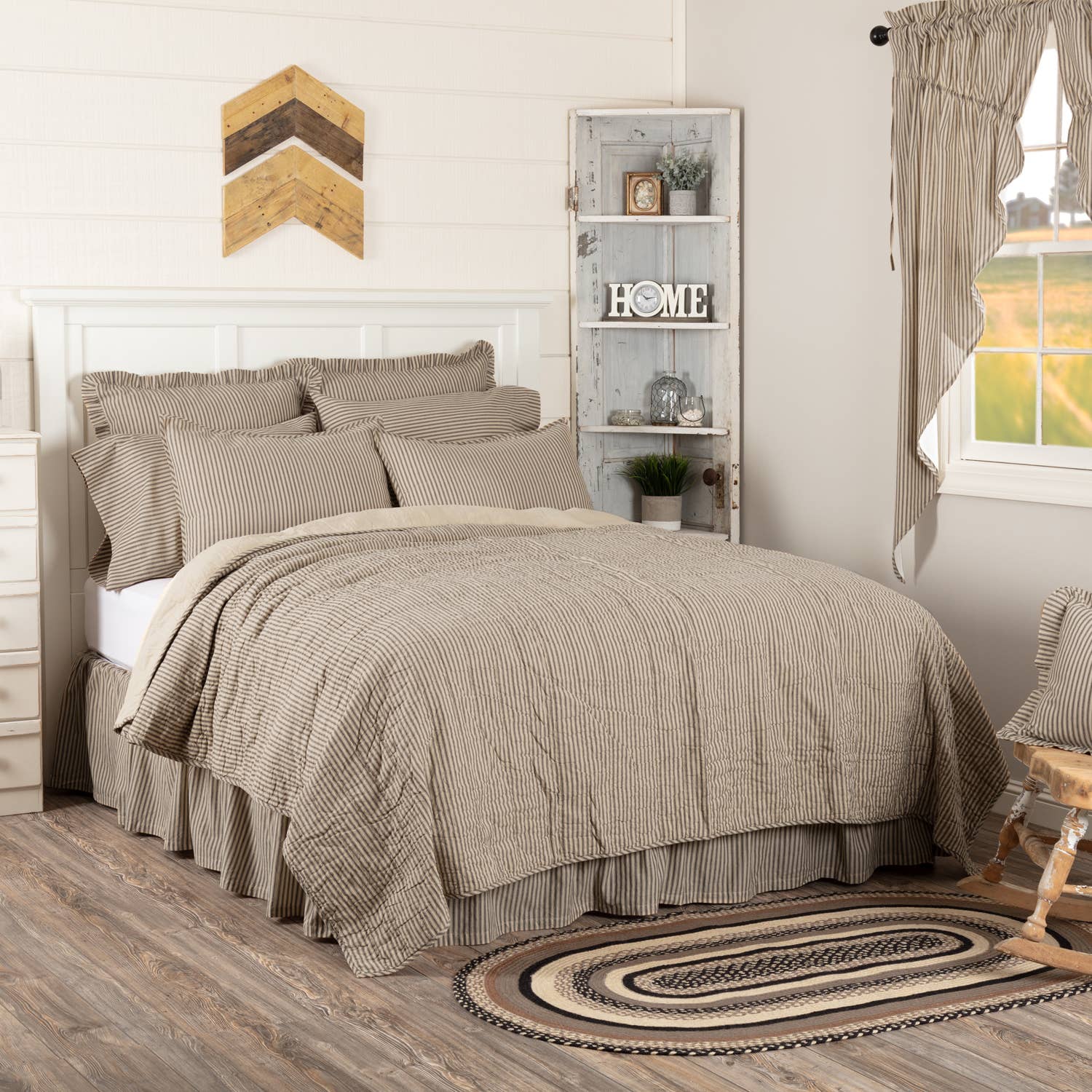 VHC Brands VHC Brands - Sawyer Mill Charcoal Ticking Stripe Quilt California King Coverlet 130Wx115L