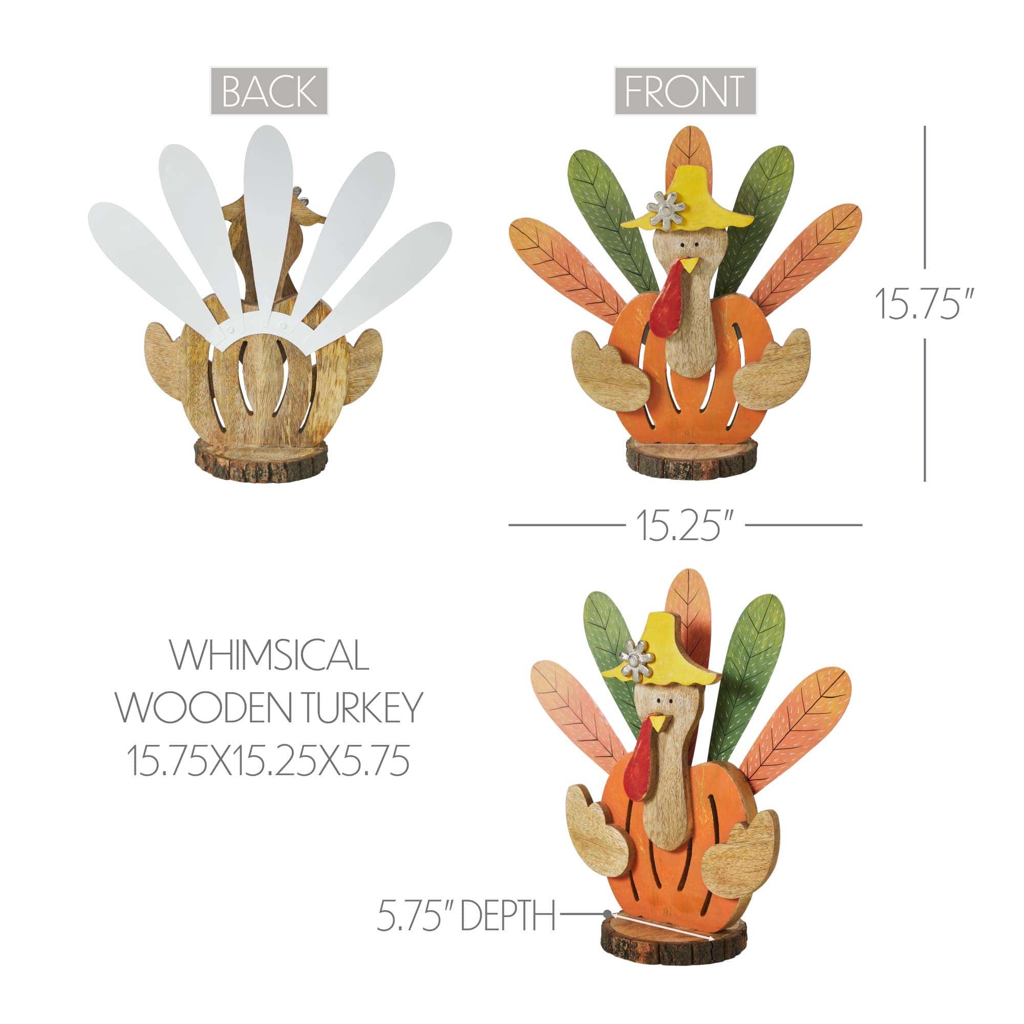 VHC Brands VHC Brands - Whimsical Rustic Wooden Turkey Figurine Fall Thanksgiving Tabletop Home Decor