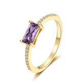 Rectangular Purple CZ Ring, Delicate and Feminine Sterling Silver