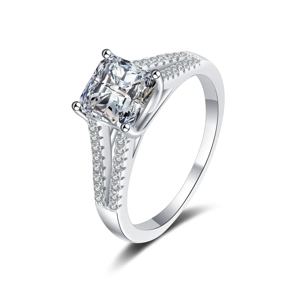 Alibaba 2ctw moissanite engagement ring 5 Luxury Asscher Cut 2ctw Moissanite Ring 18K Gold Plated 925 Sterling Silver Wedding Jewelry