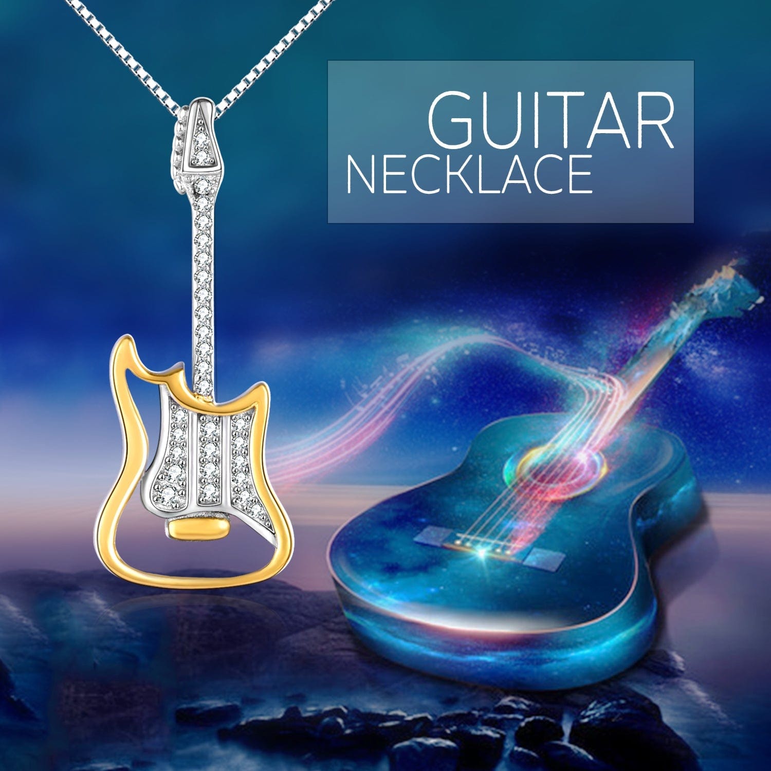 Alibaba - Bella Fine Fashion Jewelry-Necklace Guitar Necklace for the Rock and Rollers! 2-Tone Sterling Silver and 18k Gold Finish