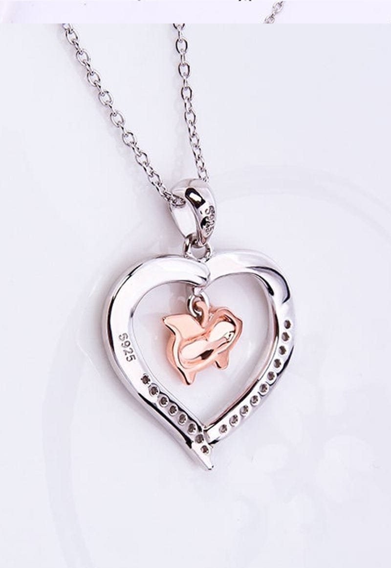 Alibaba - Booker Fine Fashion Jewelry-Necklace Flying Pig in a Heart with CZ Sterling Silver Necklace 18" Sliding Chain