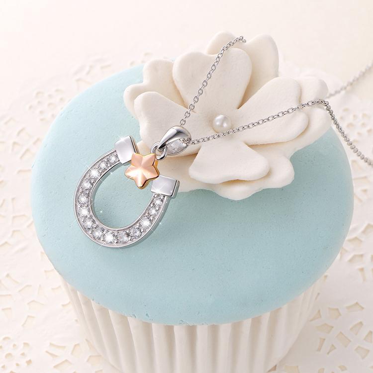 Alibaba - Booker Fine Fashion Jewelry-Necklace Lucky Horseshoe Sparkling Necklace Sterling Silver Rose Gold