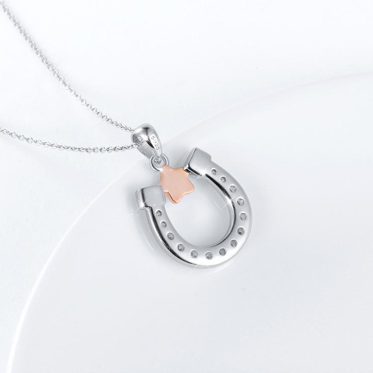 Alibaba - Booker Fine Fashion Jewelry-Necklace Lucky Horseshoe Sparkling Necklace Sterling Silver Rose Gold