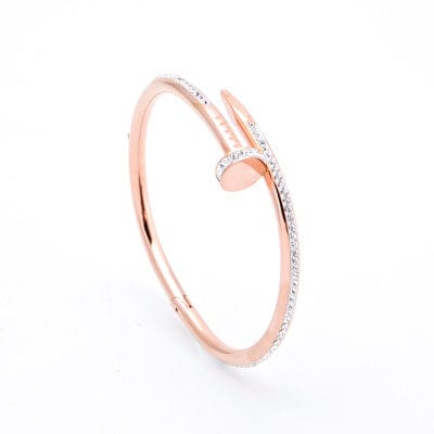 Alibaba Fashion Bracelets 18K Rose Gold Plated Stunning Nail Bangle Bracelet-Hinged with Cubic Zirconia Stainless Steel, 18K Gold Plated