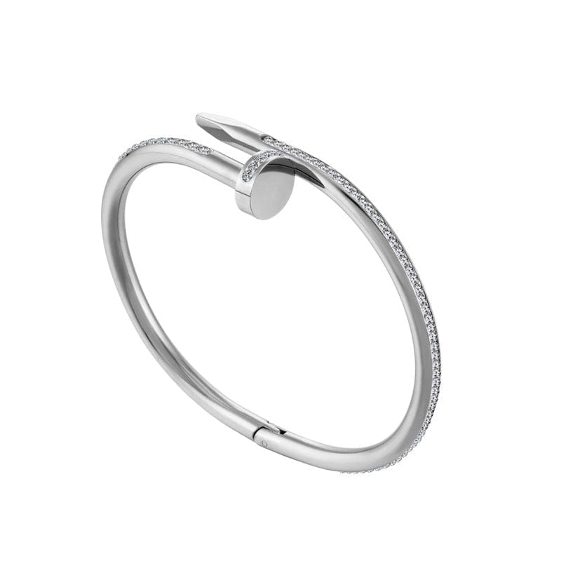 Alibaba Fashion Bracelets 18K White Gold Plated Stunning Nail Bangle Bracelet-Hinged with Cubic Zirconia Stainless Steel, 18K Gold Plated