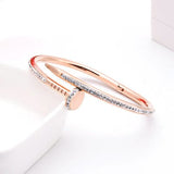 Alibaba Fashion Bracelets Stunning Nail Bangle Bracelet-Hinged with Cubic Zirconia Stainless Steel, 18K Gold Plated