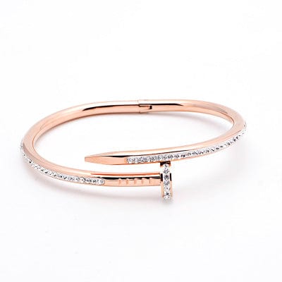 Alibaba Fashion Bracelets Stunning Nail Bangle Bracelet-Hinged with Cubic Zirconia Stainless Steel, 18K Gold Plated