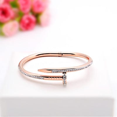 Alibaba Fashion Bracelets Stunning Nail Bangle Bracelet-Hinged with Cubic Zirconia Stainless Steel, 18K Gold Plated