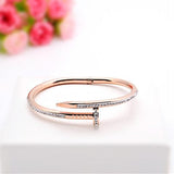 Alibaba Fashion Bracelets Stunning Nail Bangle Bracelet-Hinged with Cubic Zirconia Stainless Steel, 18K Gold Plated