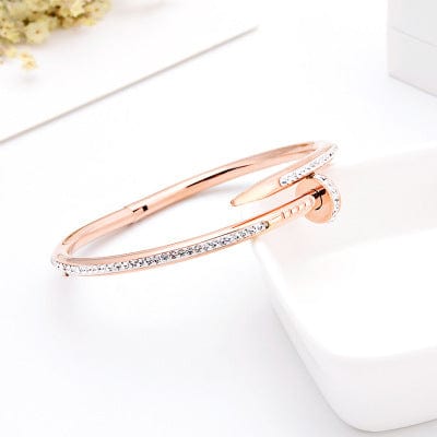 Alibaba Fashion Bracelets Stunning Nail Bangle Bracelet-Hinged with Cubic Zirconia Stainless Steel, 18K Gold Plated