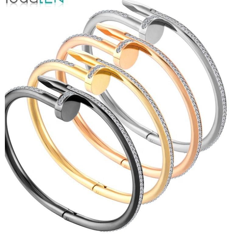 Alibaba Fashion Bracelets Stunning Nail Bangle Bracelet-Hinged with Cubic Zirconia Stainless Steel, 18K Gold Plated