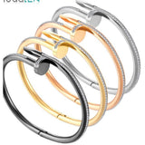 Alibaba Fashion Bracelets Stunning Nail Bangle Bracelet-Hinged with Cubic Zirconia Stainless Steel, 18K Gold Plated
