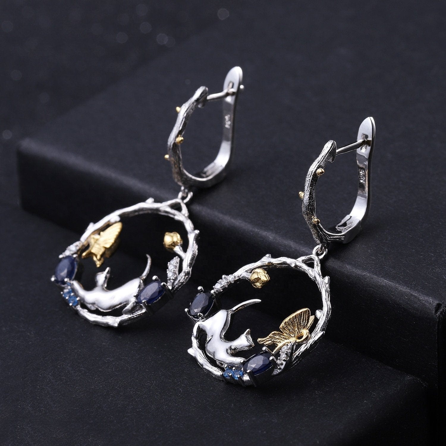 Alibaba Fine Fashion Jewelry SET Cat and Butterfly Fine Sterling Silver Jewelry, Genuine Gemstone-Necklace, Earrings, Ring or SET