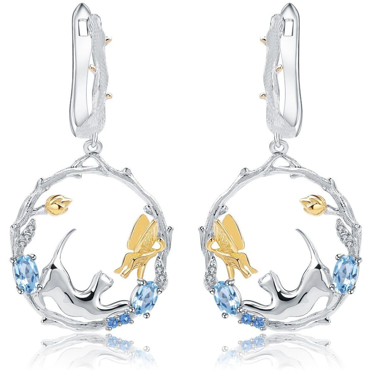 Alibaba Fine Fashion Jewelry SET Topaz-Earrings Cat and Butterfly Fine Sterling Silver Jewelry, Genuine Gemstone-Necklace, Earrings, Ring or SET