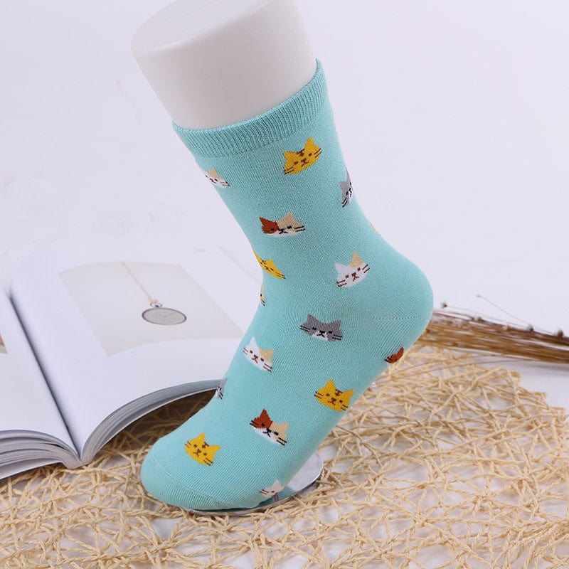 Alibaba Socks Teal Cat Crew Socks-Cute Kitty Cat Socks in 5 Colors!