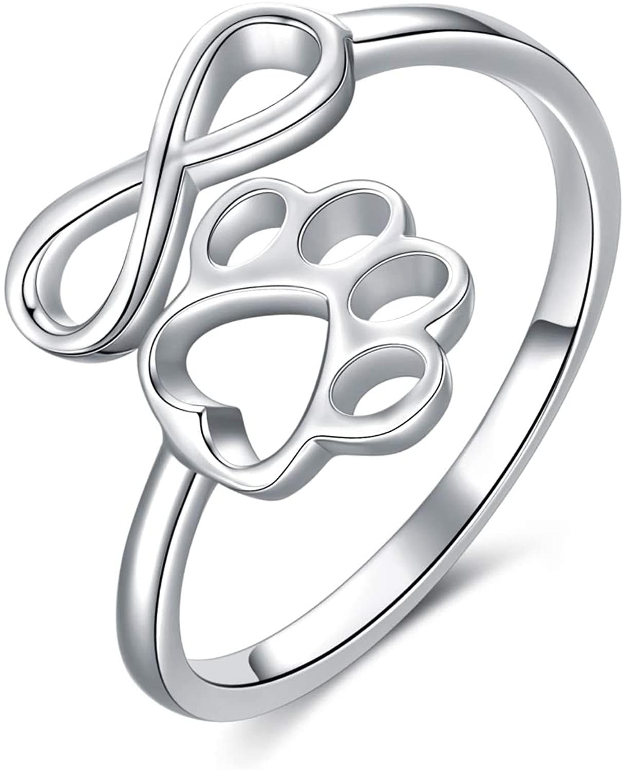 Alibaba Sterling silver Ring Infinity Paw Print Ring in Fine Sterling Silver-Adjustable- Love you Forever!