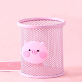 Pink Pig Pens & Wire Mesh Desk Accessory Pen Holder