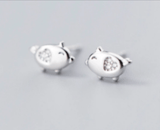 Pig Stud Earrings with CZ, Sterling Silver & Rose Gold Plated*