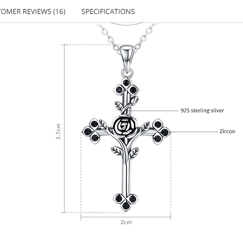 AliExpress - bamoer Fine Fashion Jewelry-Necklace Cross with Rose Black CZ Oxidized Sterling Silver Unique