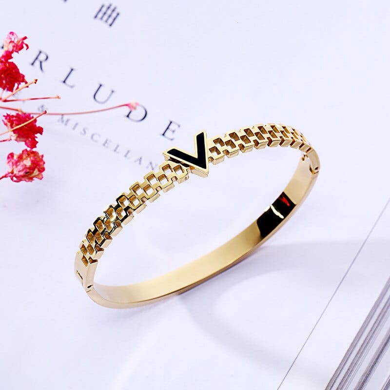 AliExpress Fashion Bracelets Yellow V is for Vegan Bangle Style Bracelet-Stainless Steel, White/Yellow/Rose Gold Plated