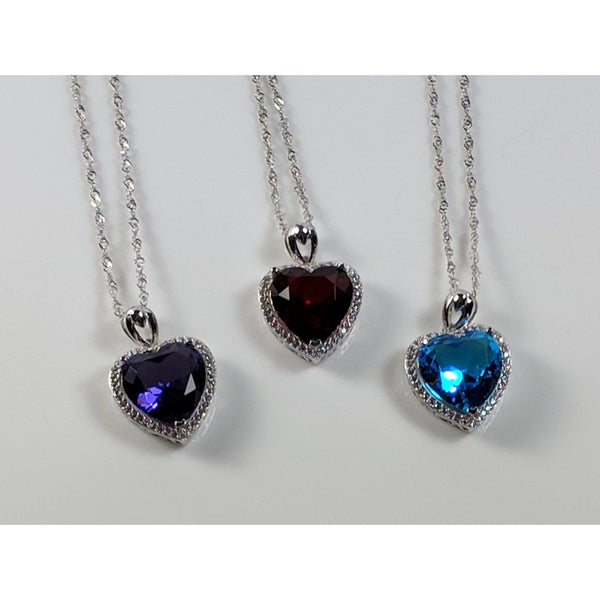 Heart Pendant in 925 Silver, Simulated Ruby, Topaz or Amethyst