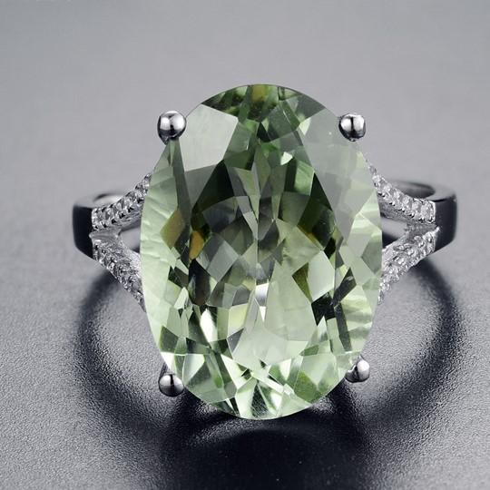 AliExpress Fine Fashion Jewelry-Ring 6 HUGE 13ct Green Amethyst and CZ Ring in Sterling Silver, Stunning!