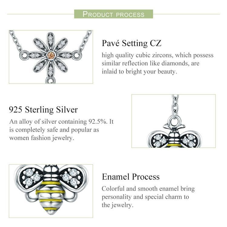 AliExpress Jewelry SET-Fine Fashion 925 Silver Bee with Daisy Jewelry Sterling Silver Drop Necklace