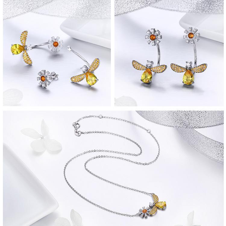 AliExpress Jewelry SET-Fine Fashion 925 Silver Honey Bee Jewelry SET, Ring, Earrings and Necklace BEE-autiful!  Elegant!