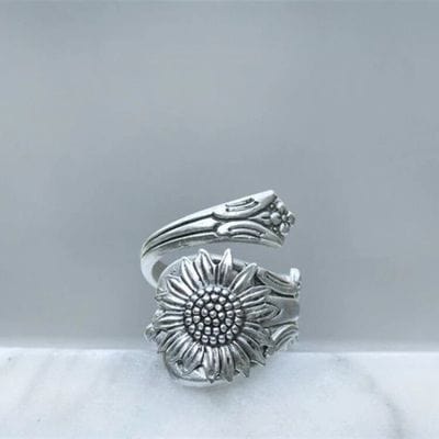 AliExpress Rings Sunflower Spoon Ring Silver Tone