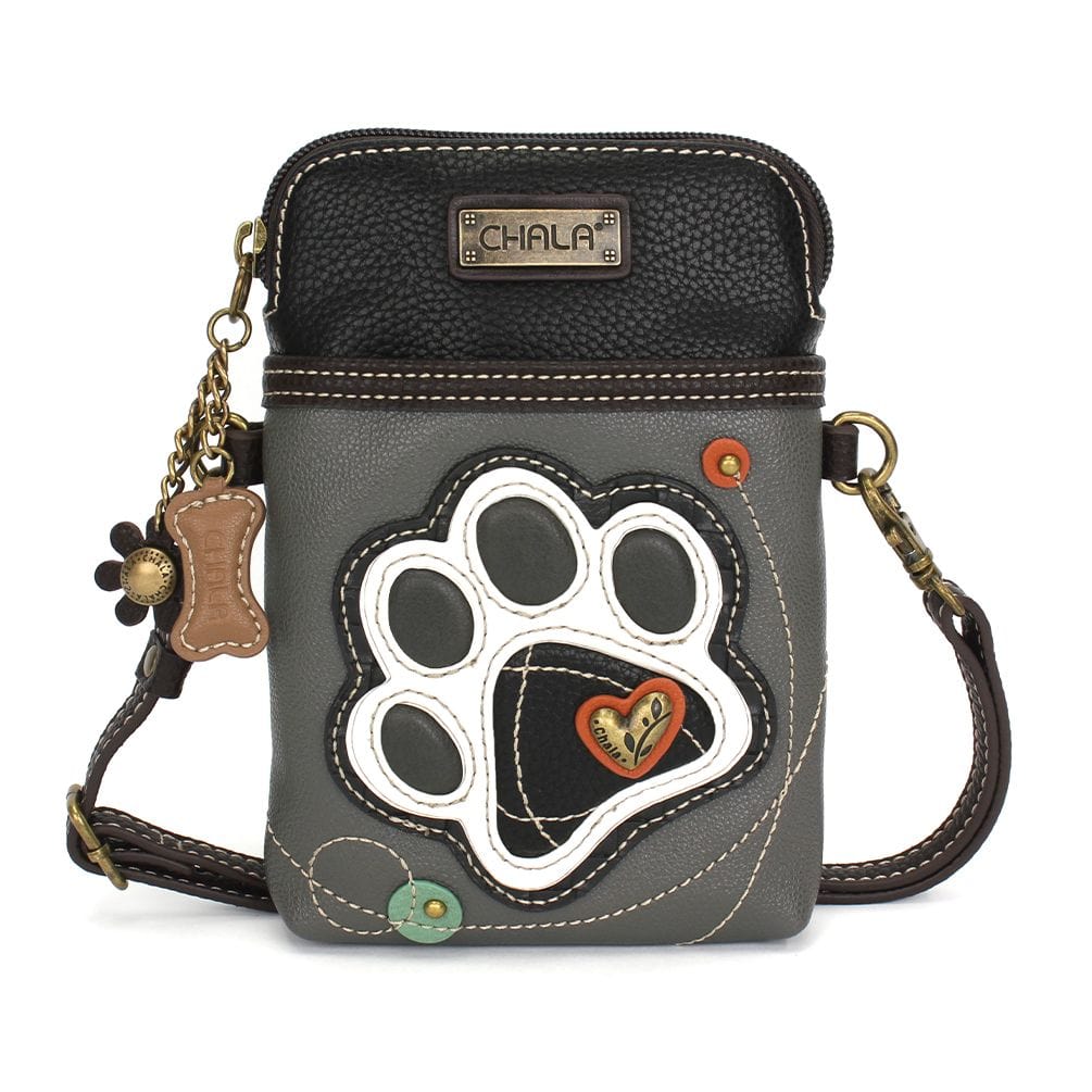 Chala Handbags Cell Xbody Paw Print Collection B & W  by Chala Vegan For Pet Lovers!