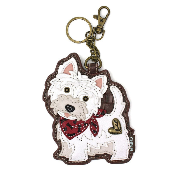 Coach newest Scottie westie terrier dog leather keychain fob