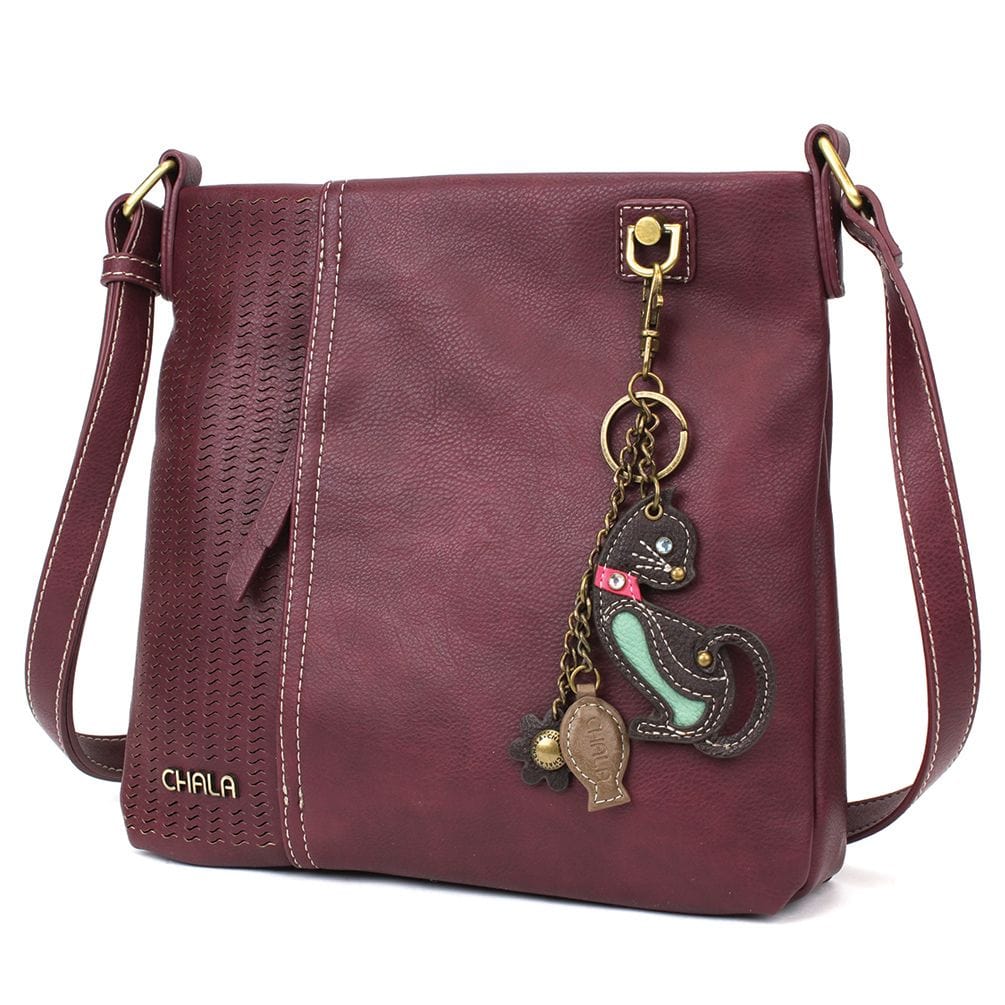 Chala Handbags Plum CHALA LASER CUT CROSS-BODY  Choice of Keychain