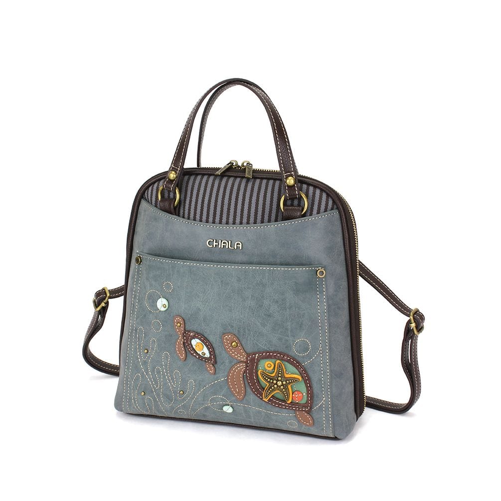 Chala Handbags Turtles Convertible Backpack-Purse by Chala-Paw, Sunflower, Dragonfly, Sloth, Butterfly and Turtle Vegan*