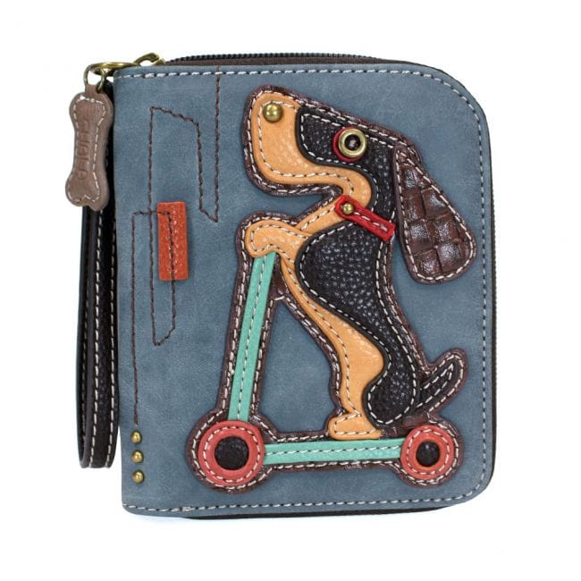 Chala Wallet Scooter Doxie Chala Dog  Zip Around Wallets-Carry your cards in dog gone good style!*