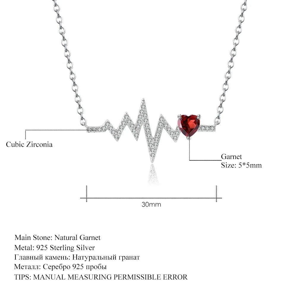 coco-alibaba Fine Fashion Jewelry-Necklace Heartbeat with Gemstone Heart Rhodium Plated Sterling Silver Necklace
