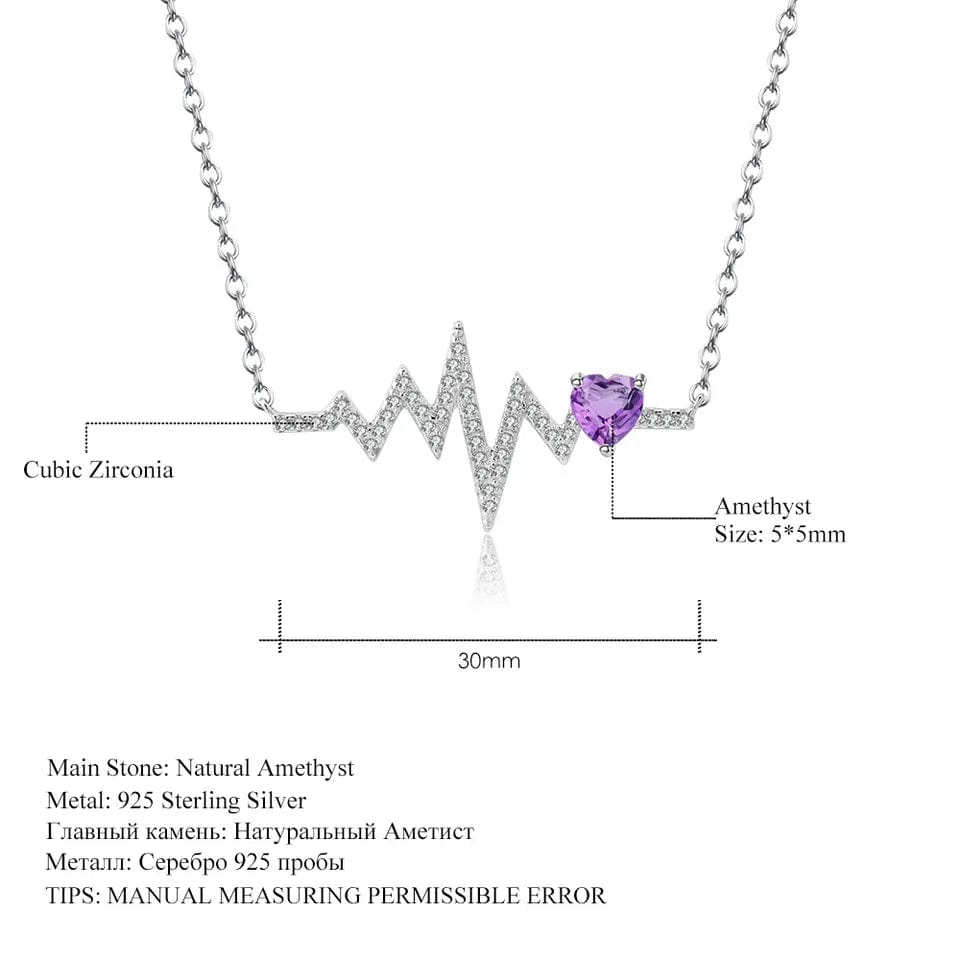coco-alibaba Fine Fashion Jewelry-Necklace Heartbeat with Gemstone Heart Rhodium Plated Sterling Silver Necklace