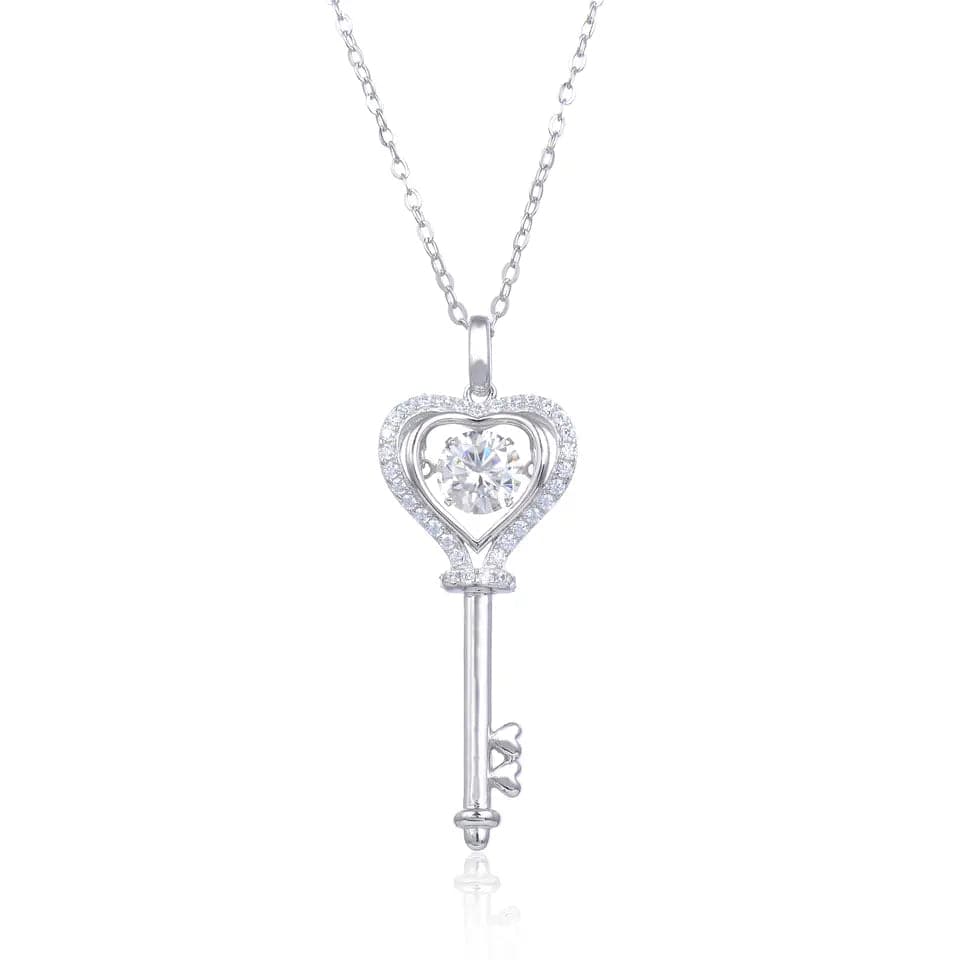Coco-Alibaba Necklace White Key to My Heart Moissanite Diamond Necklace 925 Sterling Silver Rhodium Plated