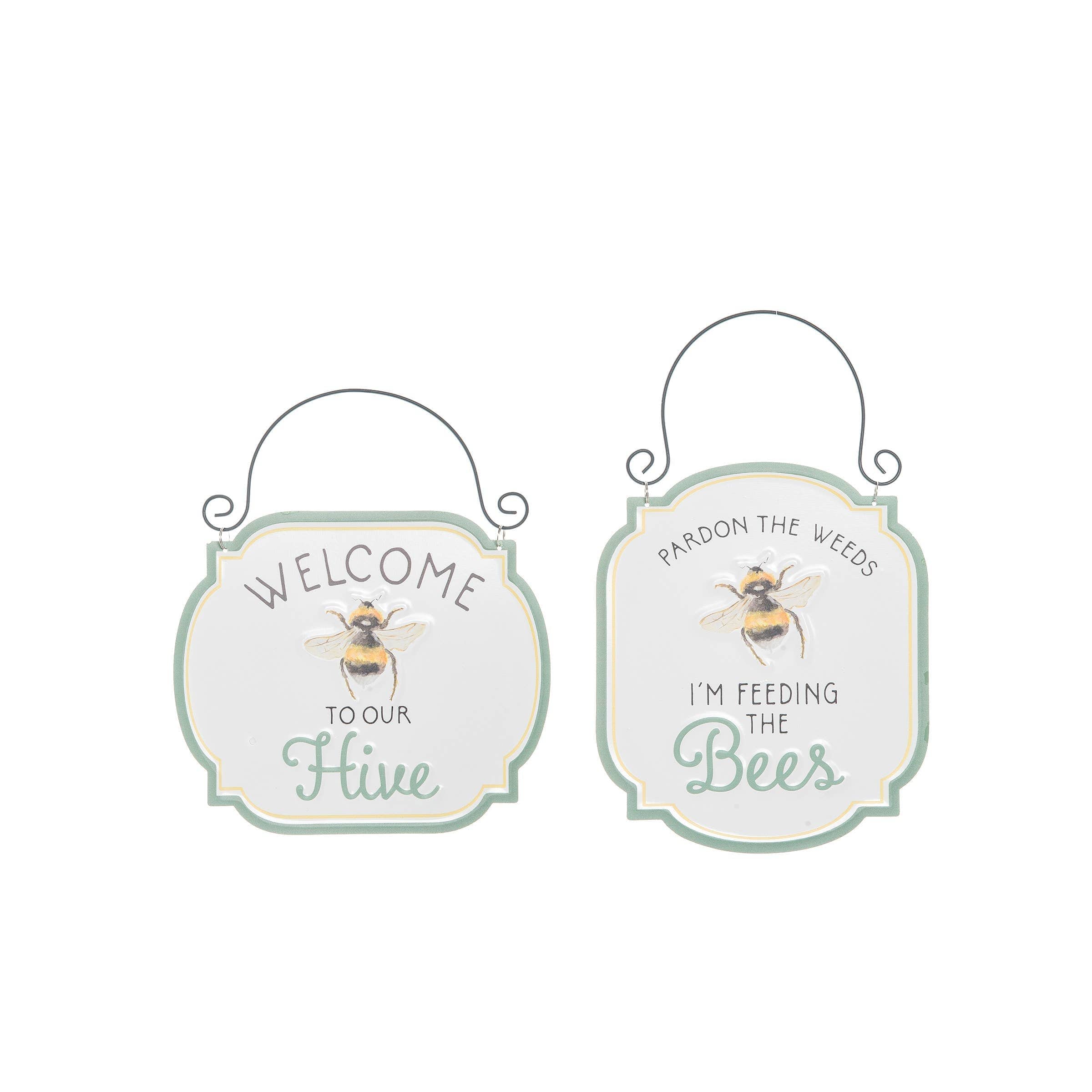 Faire-C&F Home Decorative Plaques Bee Embossed Metal Sign Set of 2*