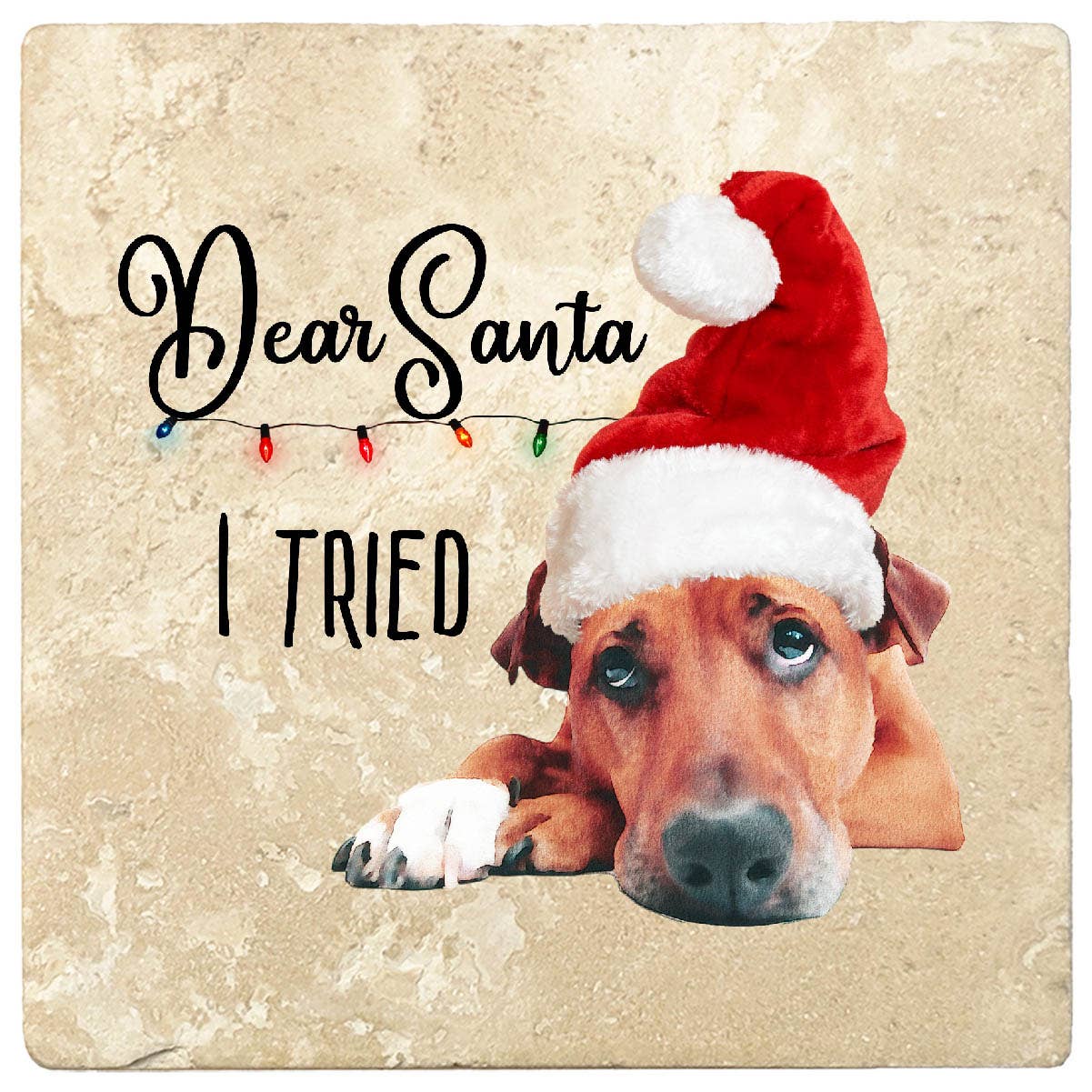 FAIRE - Christmas by Krebs Holiday Ornaments One Dog: Dear Santa, I tried Coaster Christmas by Krebs - 4" Travertine Coasters